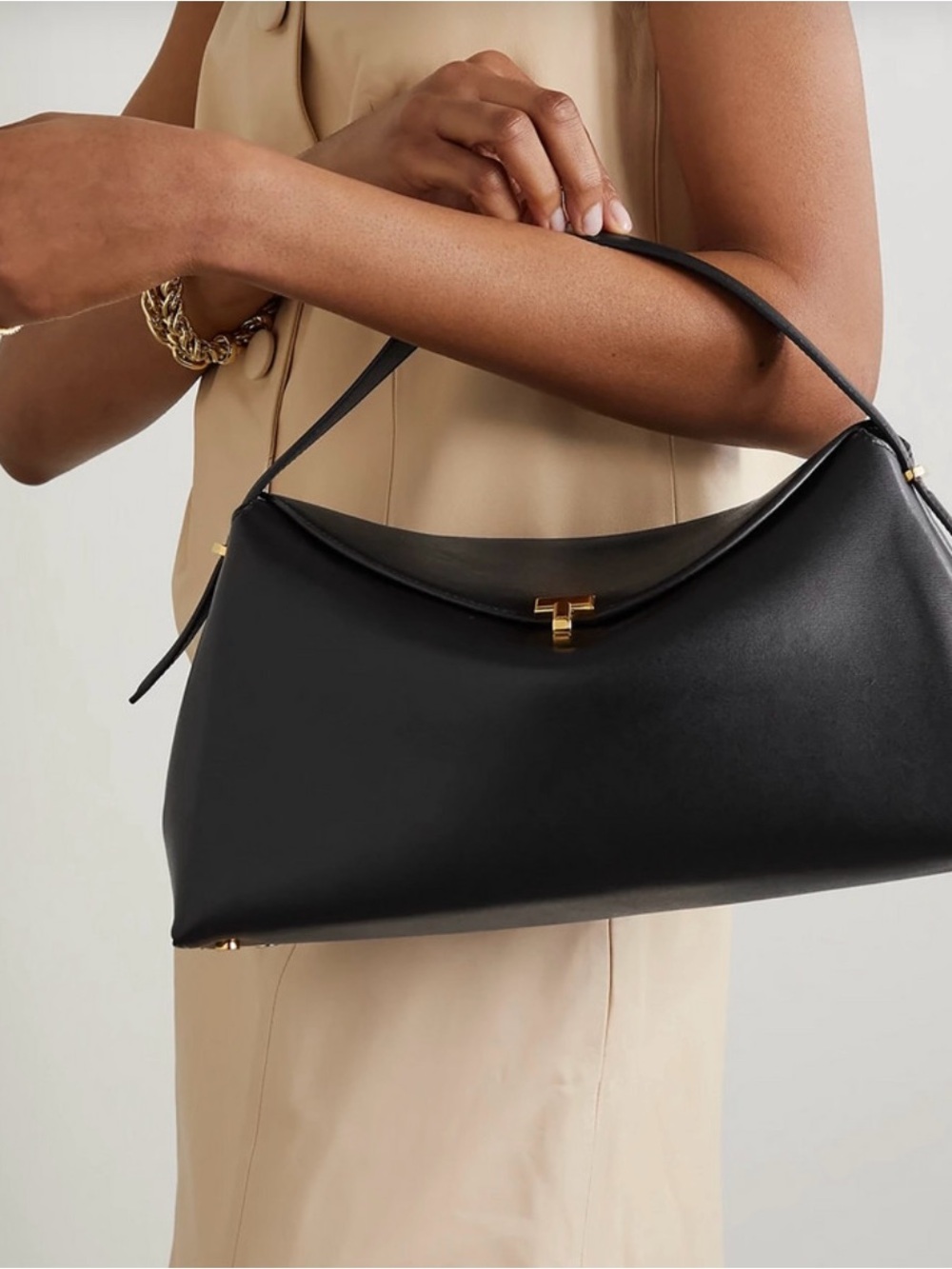 Toteme Black Leather Shoulder Bag with Gold Hardware NWT